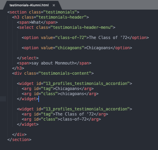 Testimonials code example