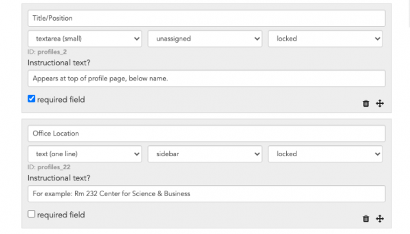 Custom fields added to a profile type
