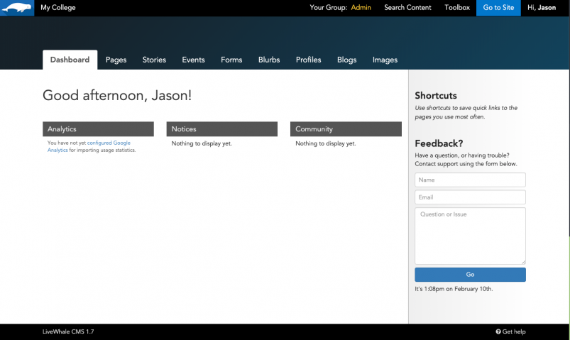 LiveWhale CMS Dashboard